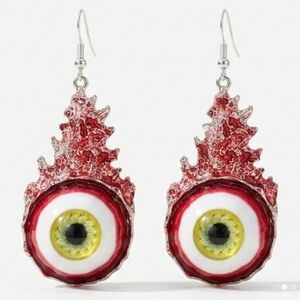 🆕️ Schiaparelli Style Vibrant Red Eye Statement Earrings NWOT